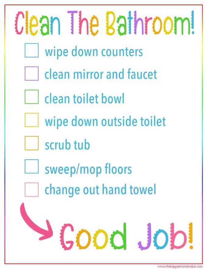 kids bathroom cleaning printable checklist