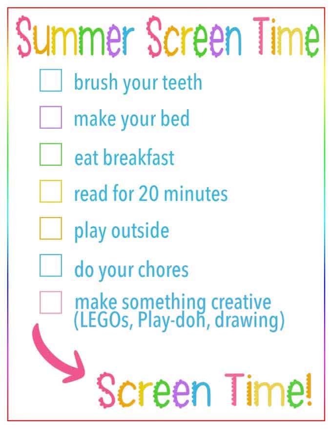 Summer Screen Time Rules Printable