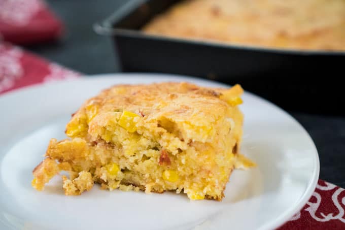 cornbread square on white plate