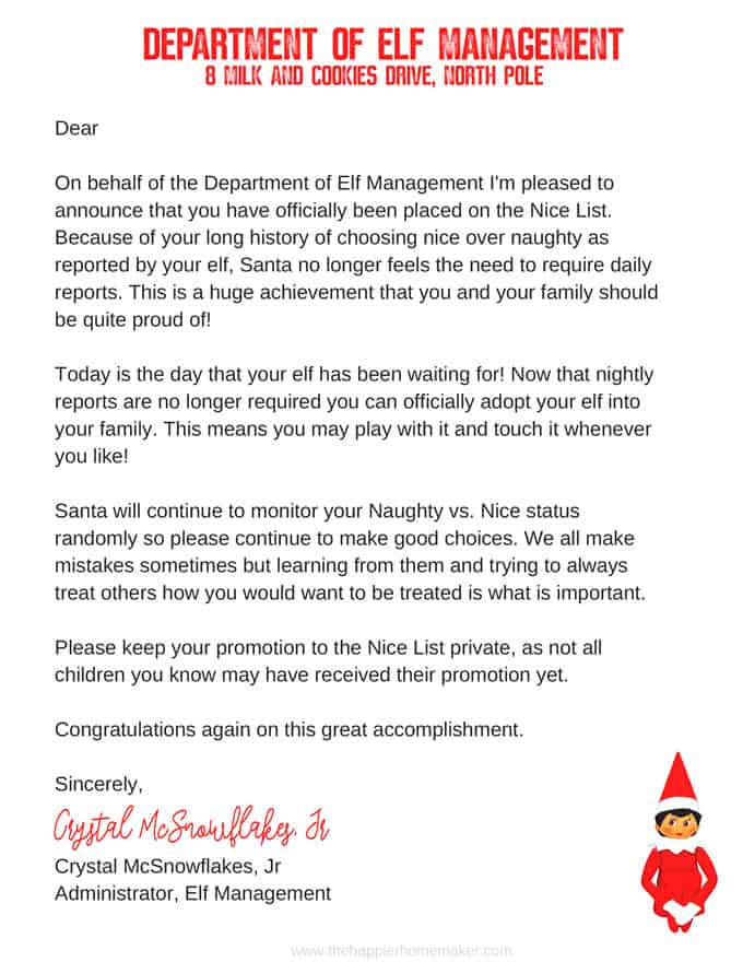 elf on the shelf retirement printable letter