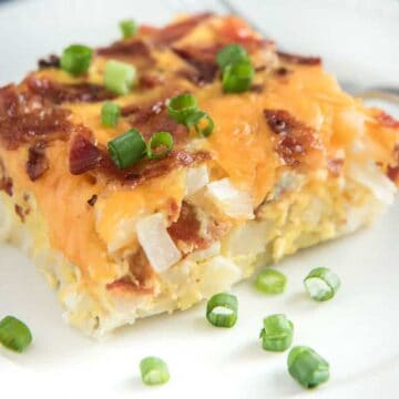 hash brown casserole slice with copped green onion