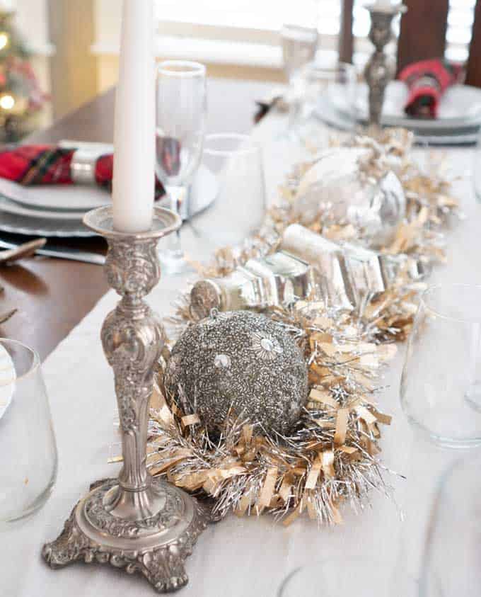 A christmas themed table with candle