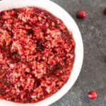 overhead view of cranberry relish in white bowl
