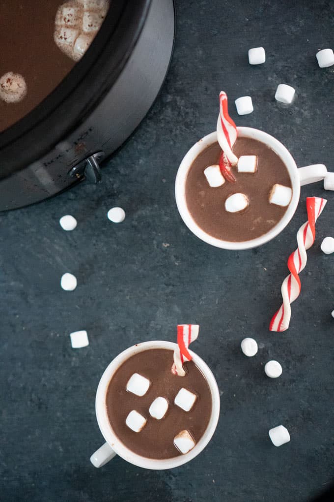 easy slow cooker hot chocolate from overhead