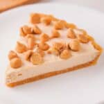 slice of no bake peanut butter pie on white plate