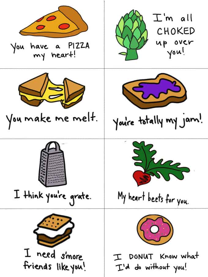 funny hand-drawn pun valentines day notes printable