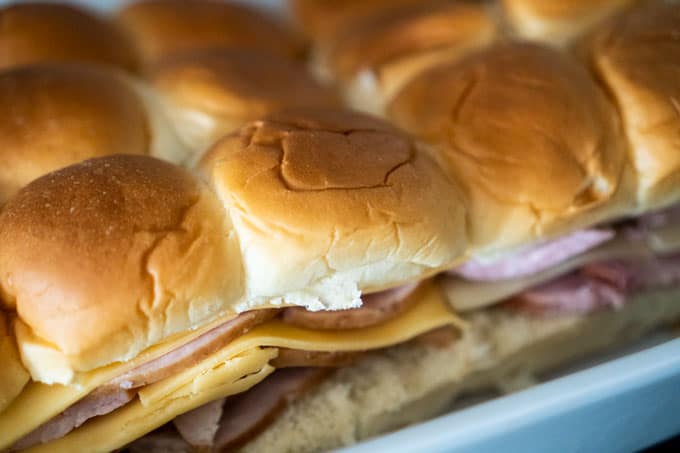 close up of Ham and Turkey Hawaiian Roll Sliders