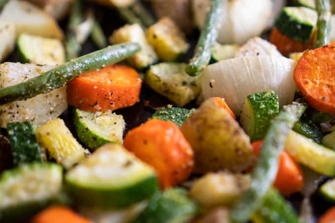 close up of oven roasted vegetables