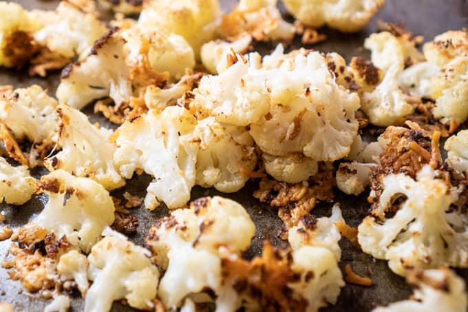 close up of parmesan roasted cauliflower