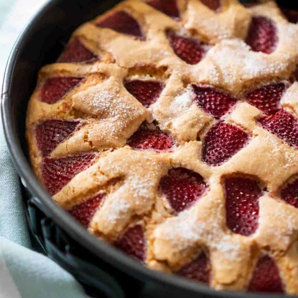 strawberry cake in a springform pan