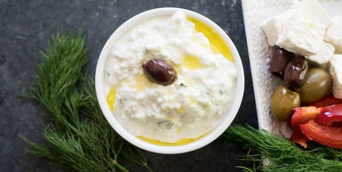 tzatziki sauce with olive and feta