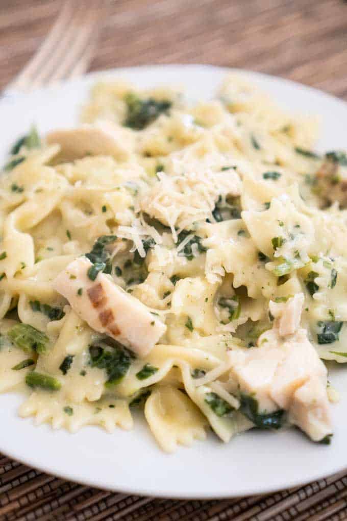 schwans chicken florentine on white plate