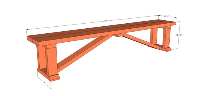 illustration of diy farmhouse bench building plan