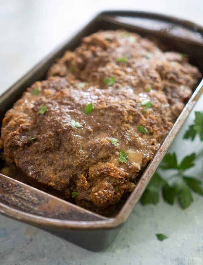 mozzarella cheese stuffed meatloaf in pan