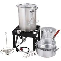 Cooper & Co Backyard Pro Deluxe 30 qt Aluminum Turkey Fryer Steamer Kit | 55000 BTU Cast Iron Liquid Burner | for Barbecues Fair Clam Bake Pot Heavy Duty 20lbs Capacity | Ideal for Outdoor Propane Coo