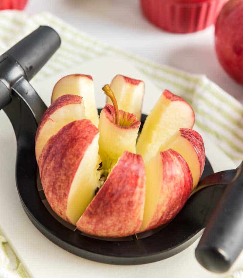 red gala apple in apple corer