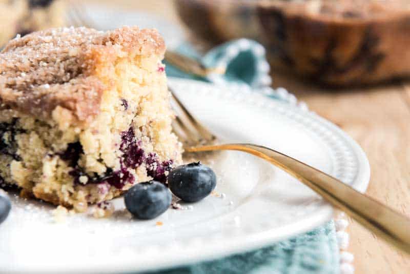 blueberry coffee cake on white plate