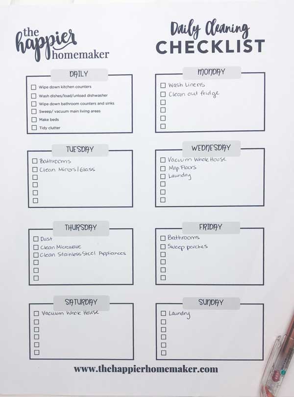 A printable weekly checklist 