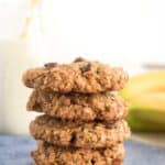 peanut butter oatmeal cookies stacked on top of each other