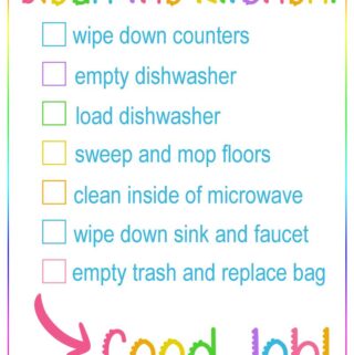 printable checklist with tasks for kids to clean a kitchen
