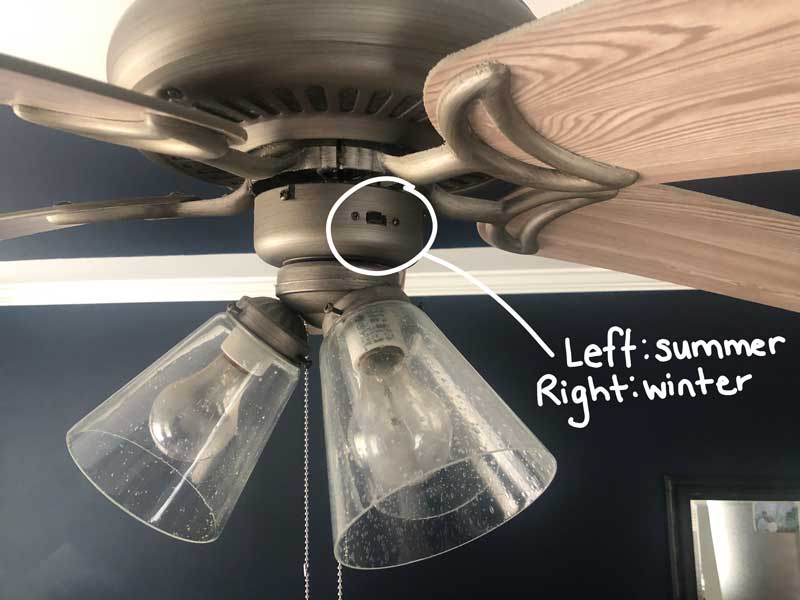 ceiling fan with switch to change rotation direction circled