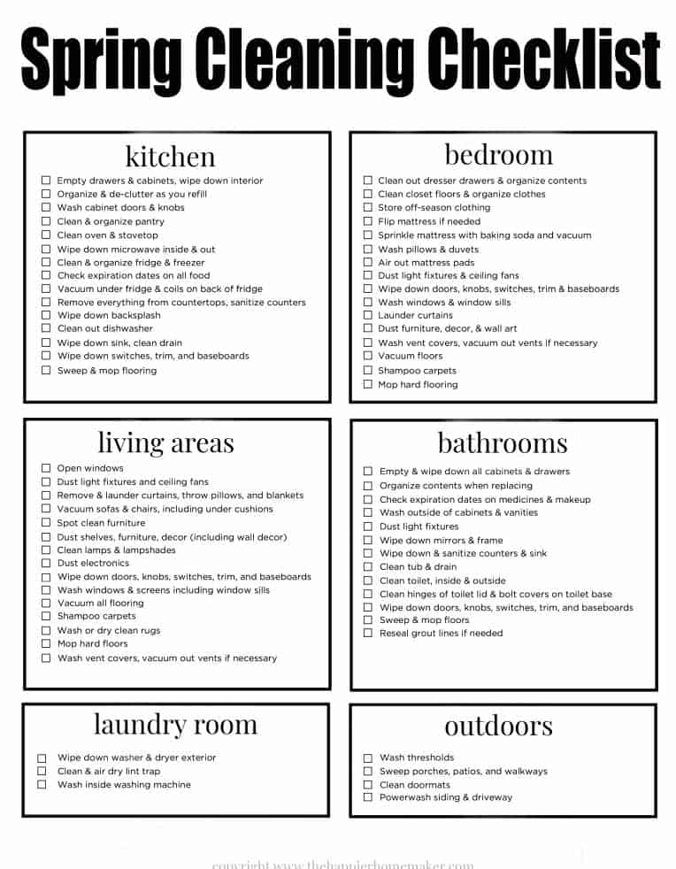 Spring Cleaning Checklist Printable Chart