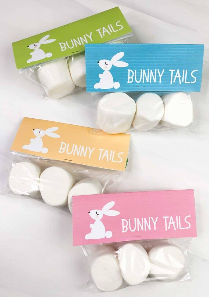 free printable easter bunny tail gift tags with bag of jumbo marshmallows