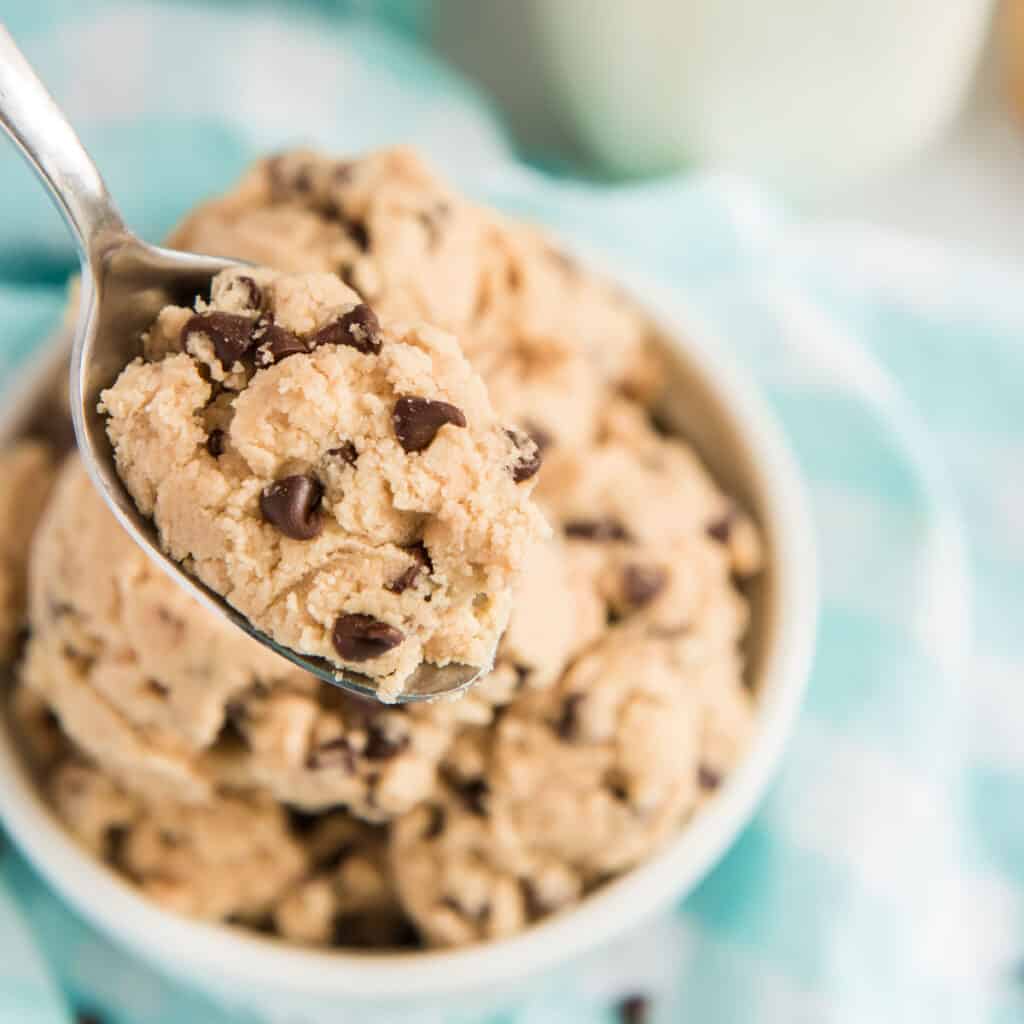 edible cookie dough on spoon