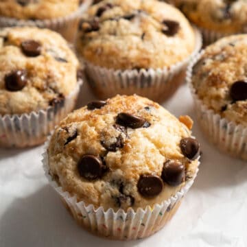 chocolate chip muffins on parchment paper