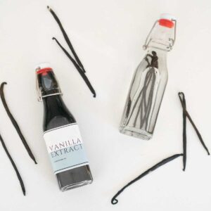 homemade vanilla extract in glass bottles