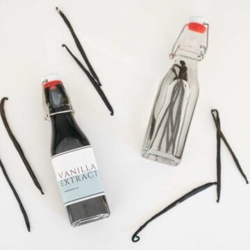 homemade vanilla extract in glass bottles