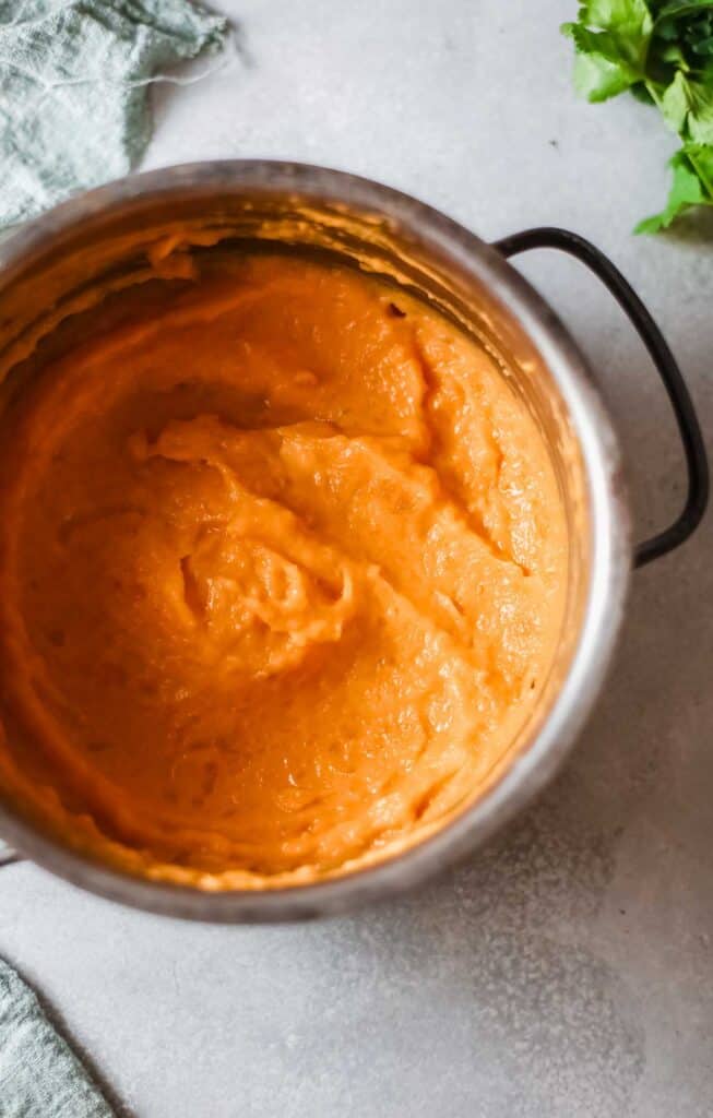 creamy mashed sweet potatoes in pot