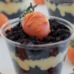 easter dirt cake cup with chocolate covered strawberry