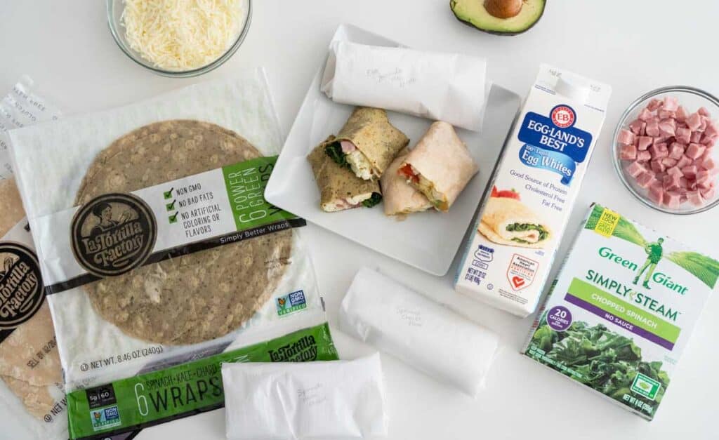 breakfast burritos surrounded by ingredients