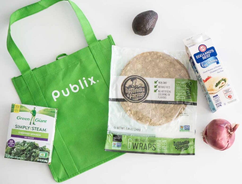 publix bag with breakfast burrito ingredients
