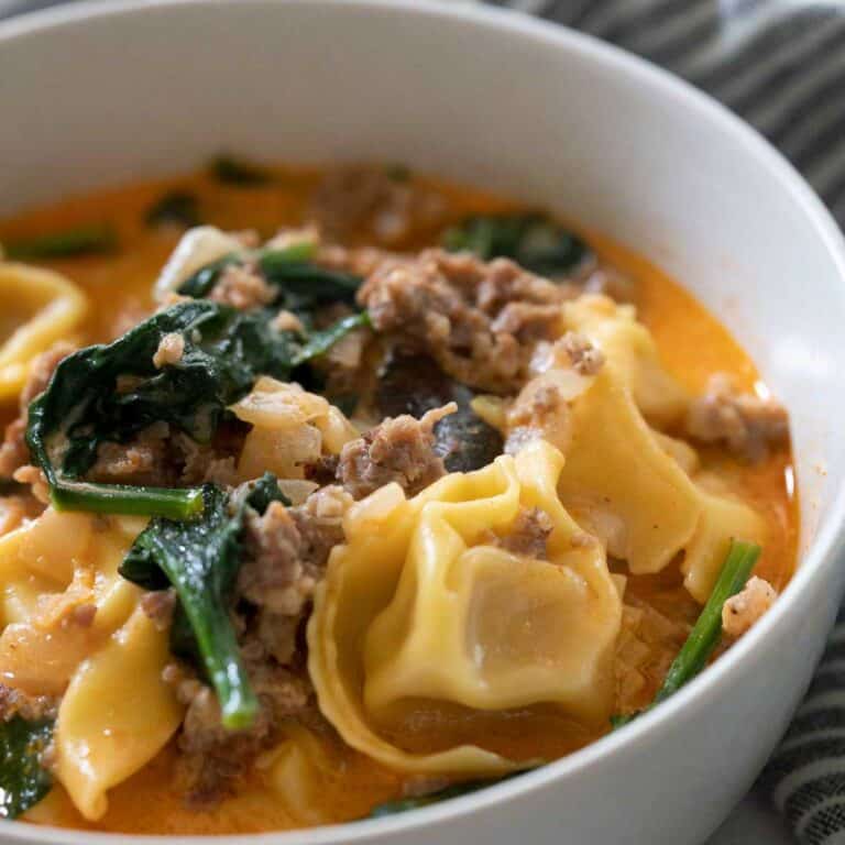 Creamy Tortellini Soup with Sausage & Spinach