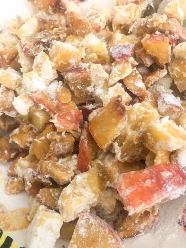 diced peaches tossed with flour