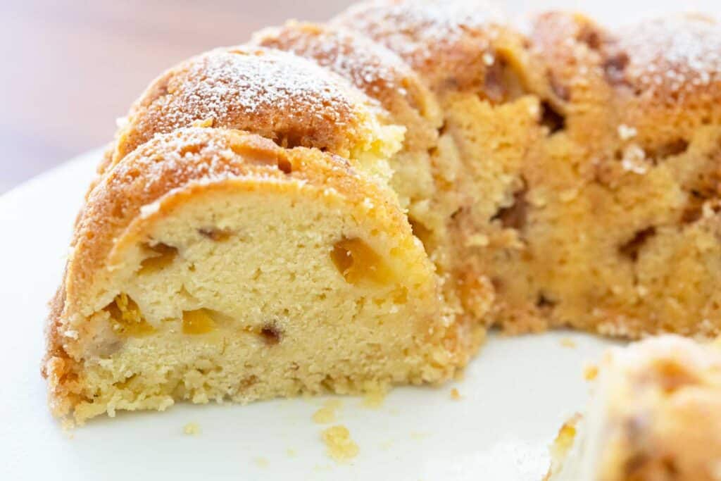 sliced peach bundt cake