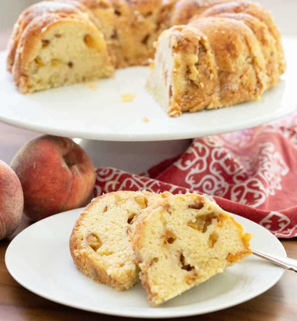 Peach Cobbler Pound Cake Using a Mini Bundt Pan - Gimme From Scratch