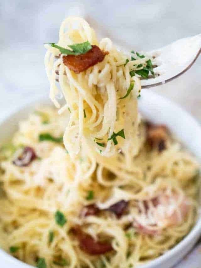 vork met pasta carbonara