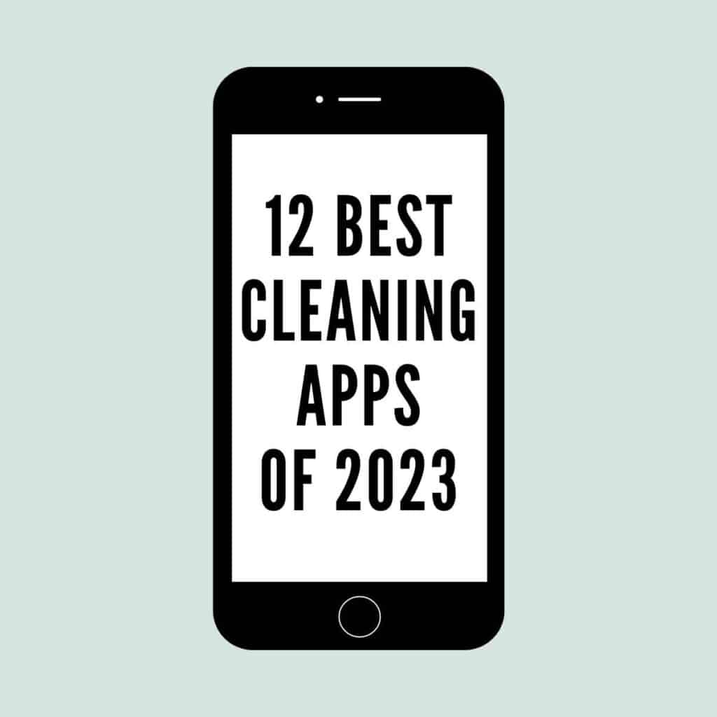 cartoon iphone with 12 best cleaning apps on the screen