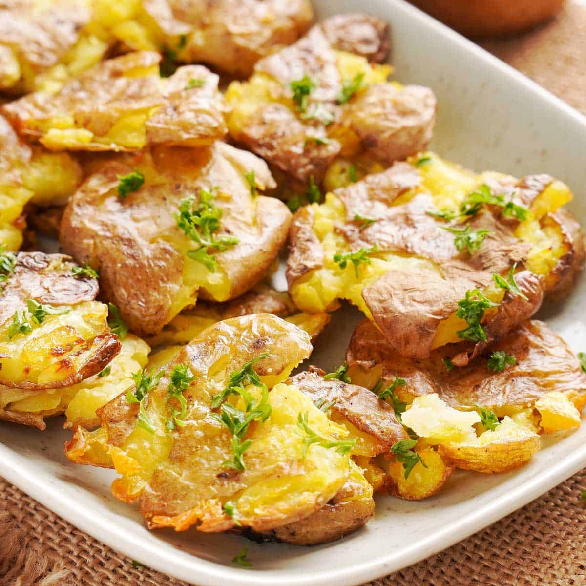 Crispy Roasted Mini Smashed Potatoes - A Peachy Plate