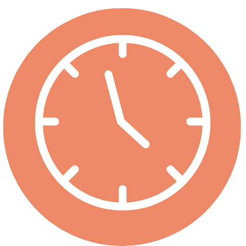coral circle with a clock icon