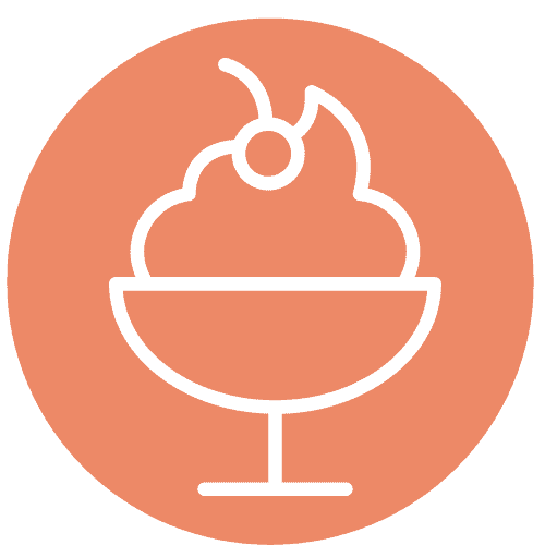 coral circle with a dessert icon