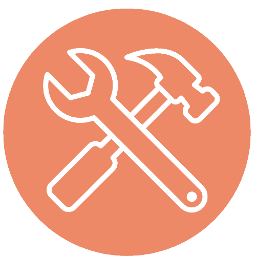 coral circle with hammer and wrench icon