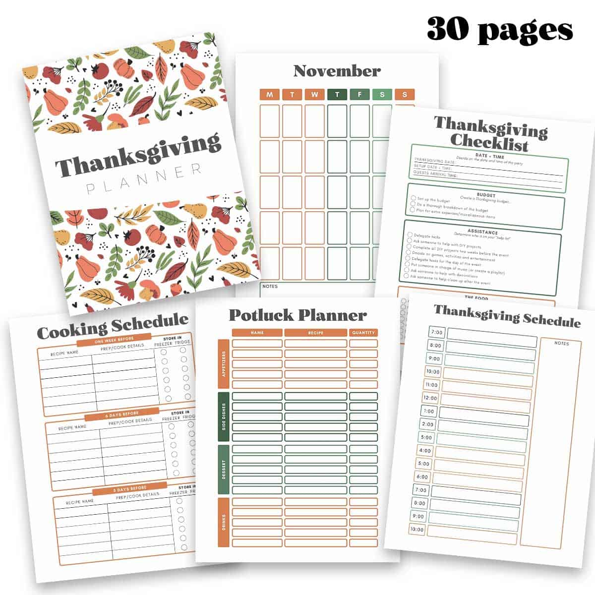 collage of Thanksgiving planner pages