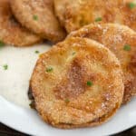 close up of fried green tomatoes with ranch