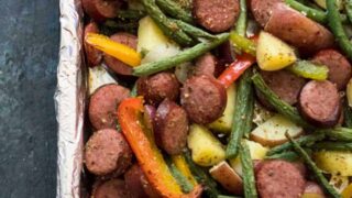 sheet pan polish sausage + vegetables - Adoring Kitchen %