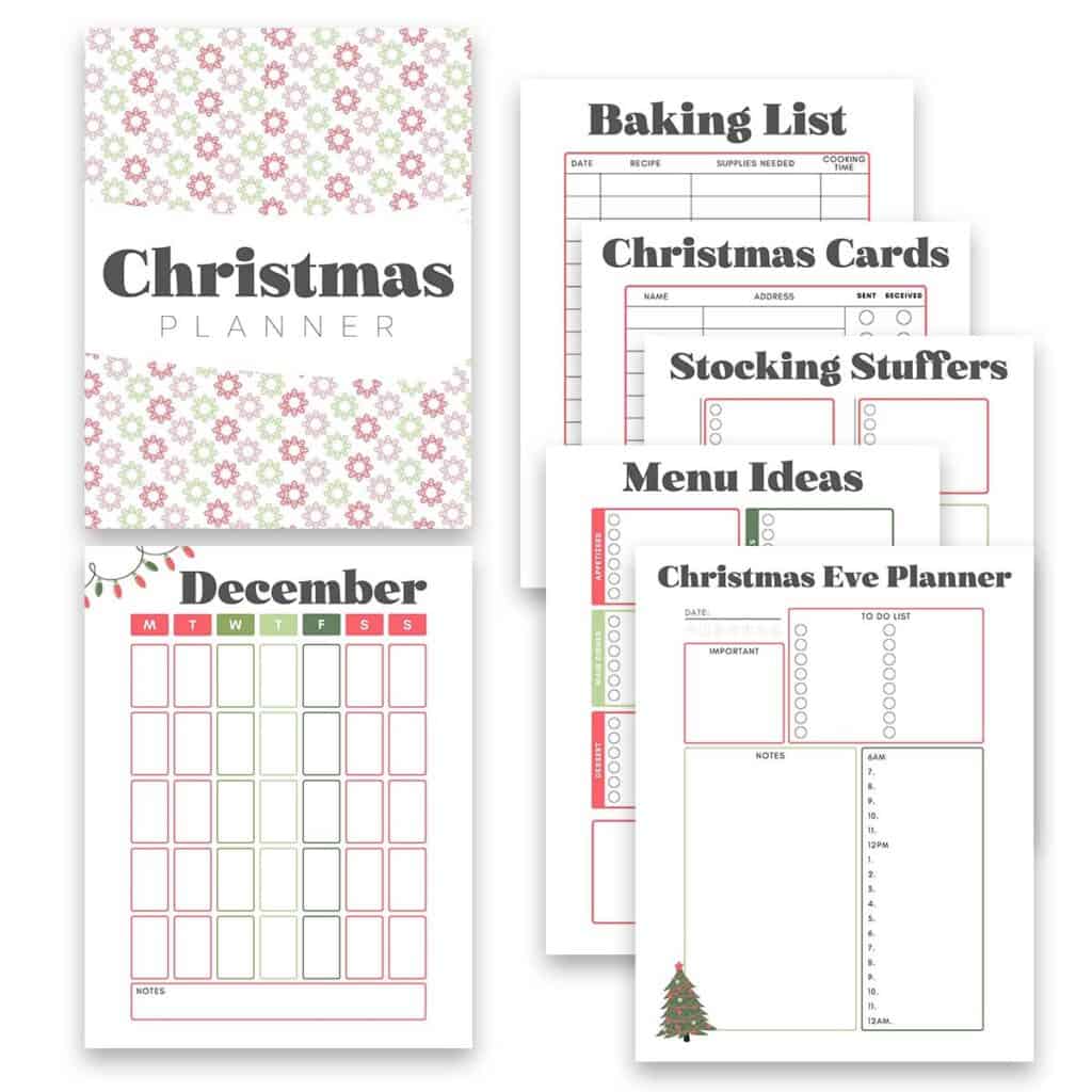collage of modern Christmas planner pages
