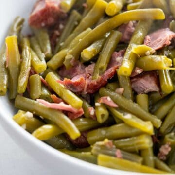 southern string beans in white bowl